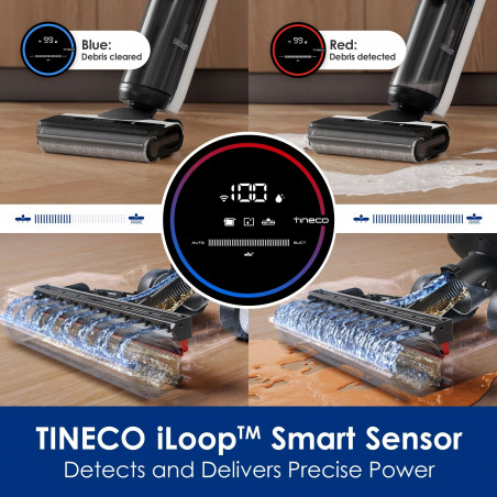 Вертикална прахосмукачка Tineco Floor One S6 Flashdry Pet FW144000DE, 220W, 0.7 л мръсна/0.8 л чиста/0.8 л прах, Автономия 35 мин, iLoop сензор, Технология MHCBS, 130 м2, Черен