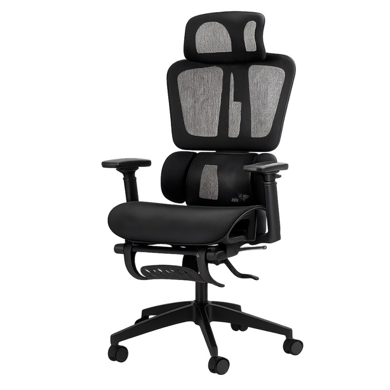 Директорски ергономичен стол ERGOMASTER PRO, До 150 кг, 4 степенно регулиране на облегалката, Дишаща материя, Лумбална опора, Поставка за крака, Черен