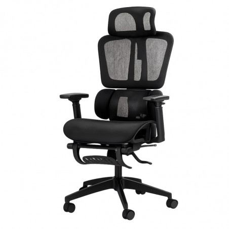 Директорски ергономичен стол ERGOMASTER PRO, До 150 кг, 4 степенно регулиране на облегалката, Дишаща материя, Лумбална опора, Поставка за крака, Черен