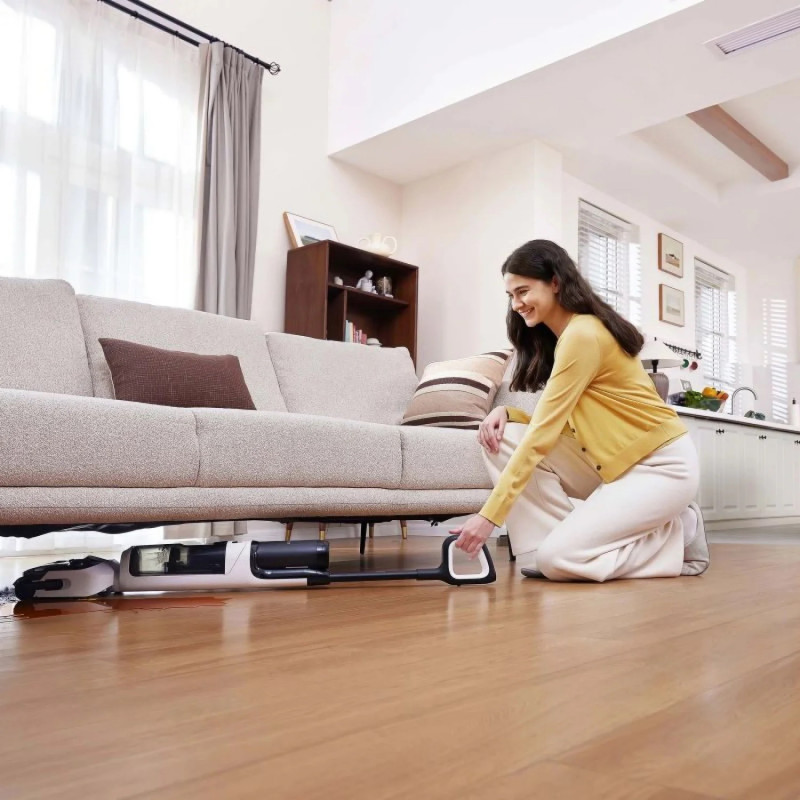 Вертикална прахосмукачка Tineco Floor One Switch S6 Stretch Plus 5в1, 21000 Pa, Сухо/Мокро, 0.72 л мръсна/0.8 л чиста, Wi-Fi, iLoop адаптивна мощност, Черен/бял