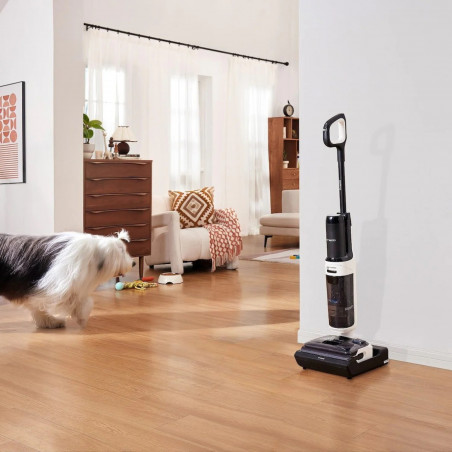 Вертикална прахосмукачка Tineco Floor One Switch S6 Stretch Plus 5в1, 21000 Pa, Сухо/Мокро, 0.72 л мръсна/0.8 л чиста, Wi-Fi, iLoop адаптивна мощност, Черен/бял