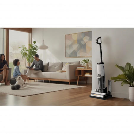 Вертикална прахосмукачка Tineco Floor One S7 Steam Plus 4В1, 240W, Сухо/Мокро, 0.7 л мръсна/0.8 л чиста, LED екран и осветление, Пара + сушене, Бял/черен