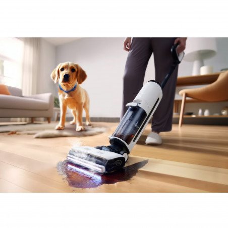 Вертикална прахосмукачка Tineco Floor One S7 Steam Plus 4В1, 240W, Сухо/Мокро, 0.7 л мръсна/0.8 л чиста, LED екран и осветление, Пара + сушене, Бял/черен