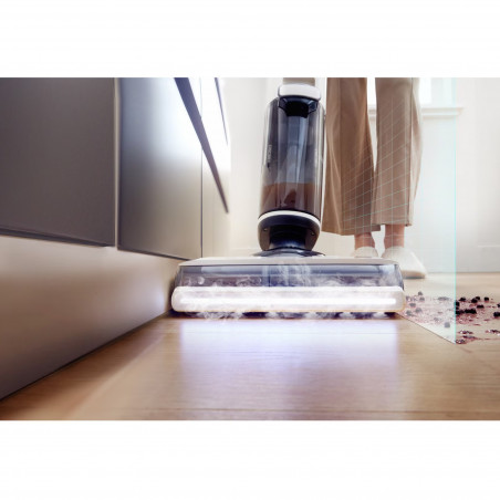 Вертикална прахосмукачка Tineco Floor One S7 Steam Plus 4В1, 240W, Сухо/Мокро, 0.7 л мръсна/0.8 л чиста, LED екран и осветление, Пара + сушене, Бял/черен