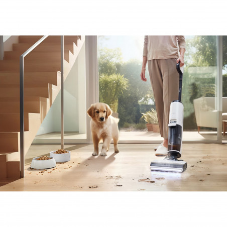 Вертикална прахосмукачка Tineco Floor One S7 Steam Plus 4В1, 240W, Сухо/Мокро, 0.7 л мръсна/0.8 л чиста, LED екран и осветление, Пара + сушене, Бял/черен