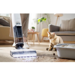 Вертикална прахосмукачка Tineco Floor One S7 Steam Plus 4В1, 240W, Сухо/Мокро, 0.7 л мръсна/0.8 л чиста, LED екран и осветление, Пара + сушене, Бял/черен