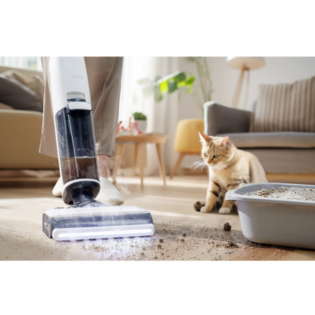 Вертикална прахосмукачка Tineco Floor One S7 Steam Plus 4В1, 240W, Сухо/Мокро, 0.7 л мръсна/0.8 л чиста, LED екран и осветление, Пара + сушене, Бял/черен