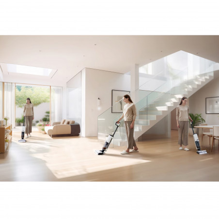 Вертикална прахосмукачка Tineco Floor One S7 Steam Plus 4В1, 240W, Сухо/Мокро, 0.7 л мръсна/0.8 л чиста, LED екран и осветление, Пара + сушене, Бял/черен
