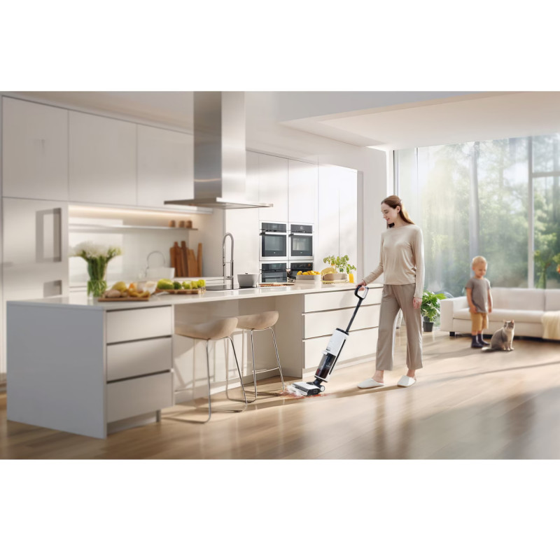 Вертикална прахосмукачка Tineco Floor One S7 Steam Plus 4В1, 240W, Сухо/Мокро, 0.7 л мръсна/0.8 л чиста, LED екран и осветление, Пара + сушене, Бял/черен