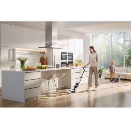 Вертикална прахосмукачка Tineco Floor One S7 Steam Plus 4В1, 240W, Сухо/Мокро, 0.7 л мръсна/0.8 л чиста, LED екран и осветление, Пара + сушене, Бял/черен