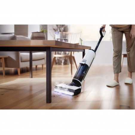 Вертикална прахосмукачка Tineco Floor One S7 Steam Plus 4В1, 240W, Сухо/Мокро, 0.7 л мръсна/0.8 л чиста, LED екран и осветление, Пара + сушене, Бял/черен