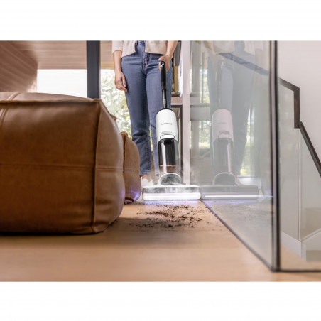 Вертикална прахосмукачка Tineco Floor One S7 Steam Plus 4В1, 240W, Сухо/Мокро, 0.7 л мръсна/0.8 л чиста, LED екран и осветление, Пара + сушене, Бял/черен