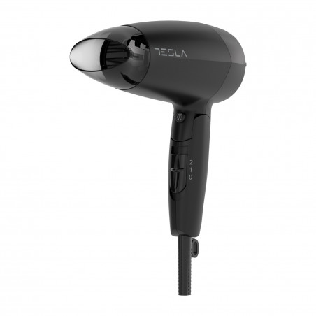 Сешоар Tesla DRH200BT, Сгъваем, 1600W, 16800 об/мин, 2 скорости, 2 температурни настройки, Концентратор, Студена струя, Черен