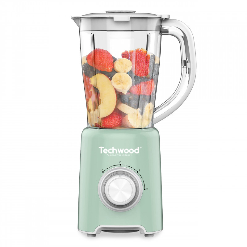 Блендер Techwood TBL-782, 500W, 1.5 л, 2 скорости + импулси, Стоманени ножове, Светлозелен