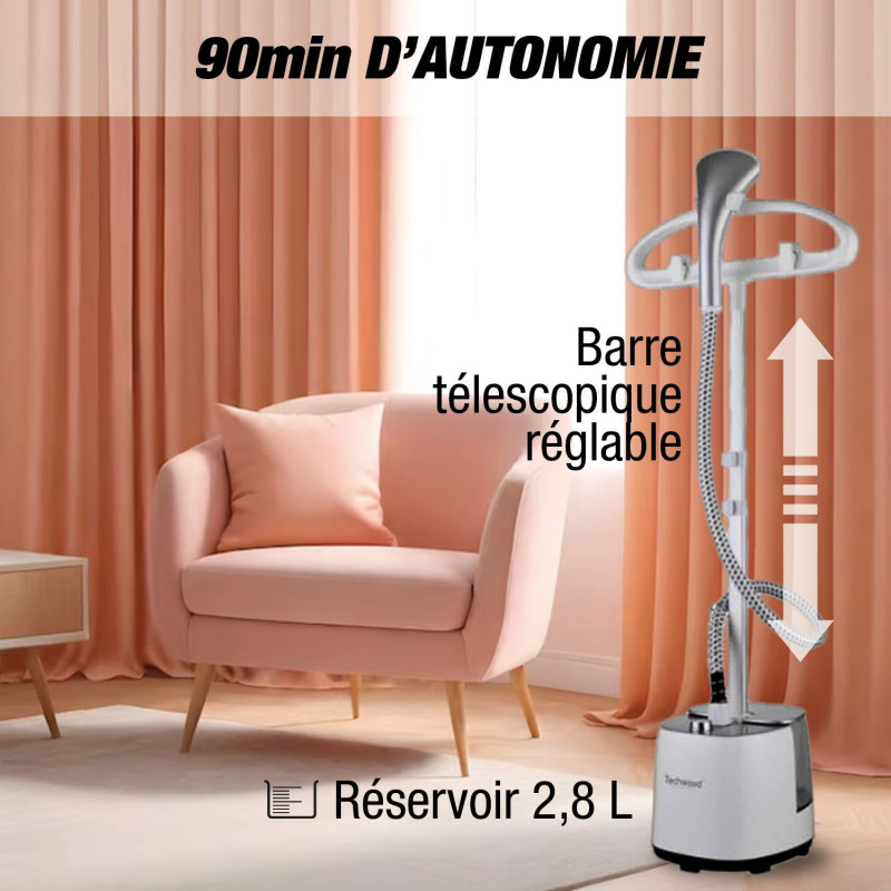 Уред за гладене с пара Techwood TDV-2006, 2000W, 2.8 l, 30 g/min, 90 min, Термична защита, 2 настройки, Бял