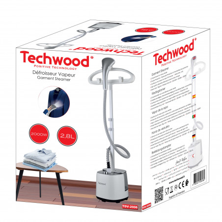 Уред за гладене с пара Techwood TDV-2006, 2000W, 2.8 l, 30 g/min, 90 min, Термична защита, 2 настройки, Бял
