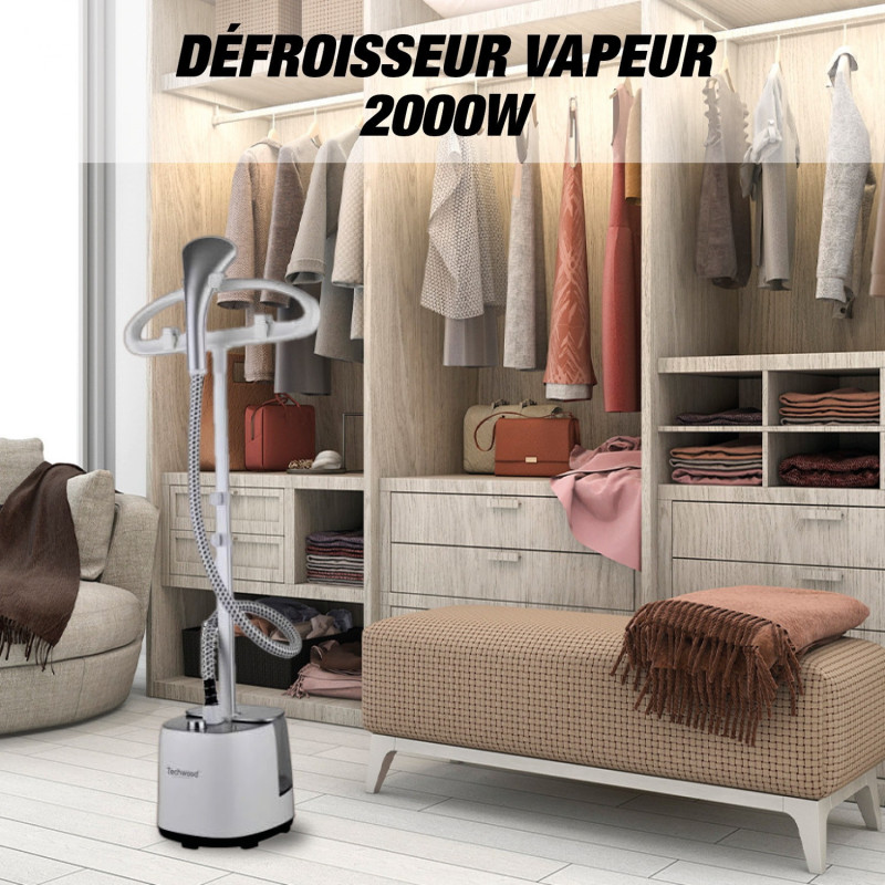 Уред за гладене с пара Techwood TDV-2006, 2000W, 2.8 l, 30 g/min, 90 min, Термична защита, 2 настройки, Бял