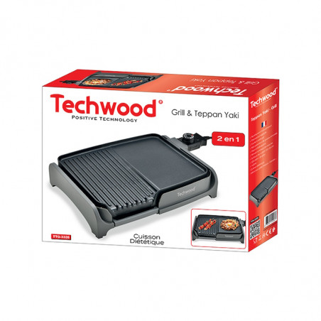 Скара тепаняки с грил 2в1 Techwood TTG-3326/2, 1600W, 33x26 см, Незалепващо покритие, Термостат, Черен