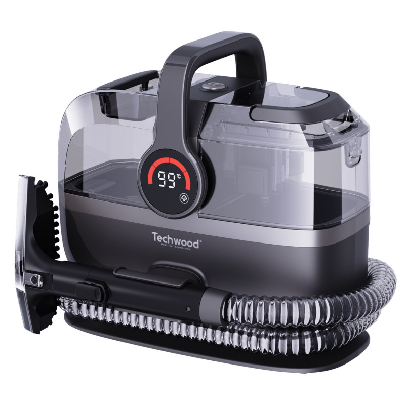 Мултифункционален почистващ уред с пара и вакуум Techwood TAN-7066V, 600/800W, Резервоар за чиста и отпадъчна вода, 3 режима, Дигитален дисплей, Тъмносив