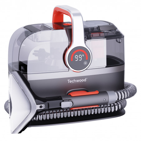 Мултифункционален почистващ уред с пара и вакуум Techwood TAN-7055V, 600/800W, Резервоар за чиста и отпадъчна вода, 3 режима, Дигитален дисплей, Тъмносив/оранжев