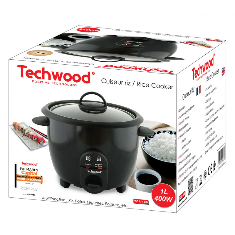 Уред за варене на ориз Techwood TCR-106, 400W, 1 л, Поддържане на топлината, Черен