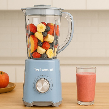 Блендер Techwood TBL-784, 500W, 1.5 л, 2 скорости + импулси, Стоманени ножове, Светлосин