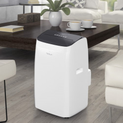 Мобилен климатик Tesla TTMYW-09CHW, 9000 BTU, 25 м2, 390 м3/ч, Wi-Fi, Drain Free, R290, LED дисплей, Обезвлажняване, Нощен режим, Бял