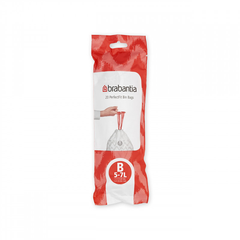 Торбички за кош Brabantia PerfectFit Slide/Paper Bin 647034, Размер B, 5-7 л, 20 броя, Бял
