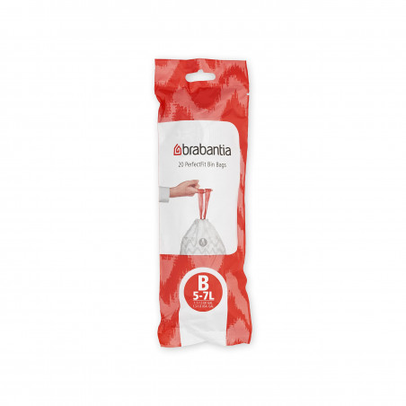 Торбички за кош Brabantia PerfectFit Slide/Paper Bin 647034, Размер B, 5-7 л, 20 броя, Бял