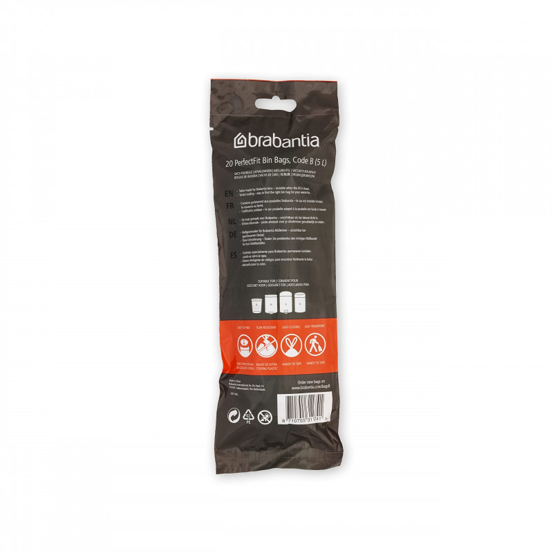 Торбички за кош Brabantia PerfectFit Slide/Paper Bin 647034, Размер B, 5-7 л, 20 броя, Бял