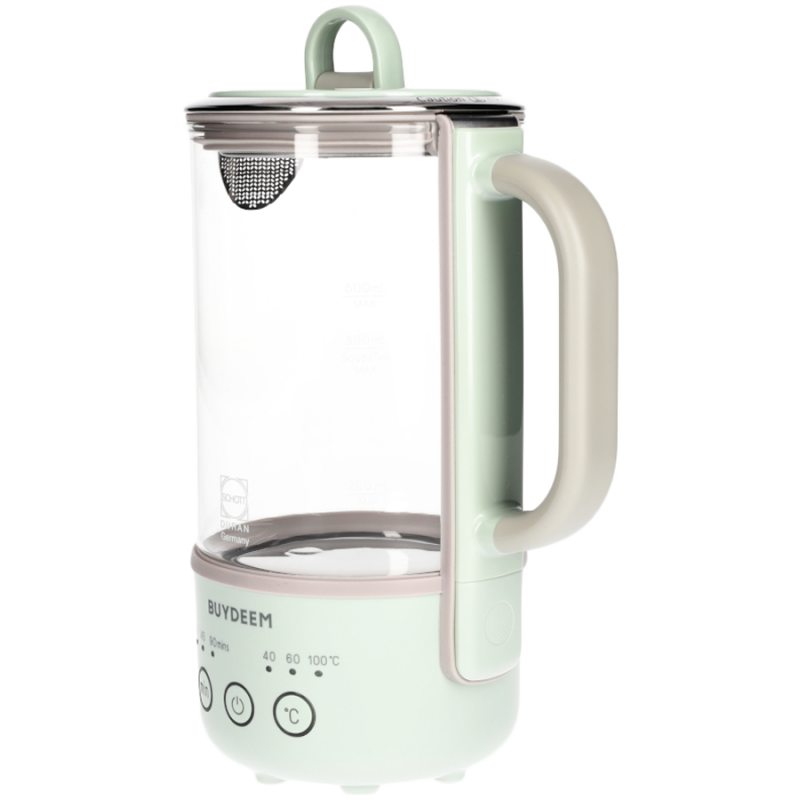 Електрическа кана BUYDEEM K314, 300W, 0.6 л, Таймер с 3 степени, 3 температурни настройки, Поддържане топло до 8 часа, Светлозелен