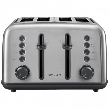 Тостер за хляб BUYDEEM DT640E, 1800W, 4 слота, 7 автоматични програми, 7 степени на препичане, LED индикатори, Тави за трохички, Високо изскачане, Инокс