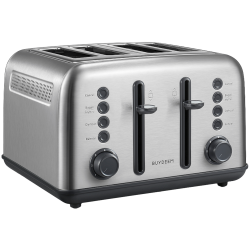 Тостер за хляб BUYDEEM DT640E, 1800W, 4 слота, 7 автоматични програми, 7 степени на препичане, LED индикатори, Тави за трохички, Високо изскачане, Инокс