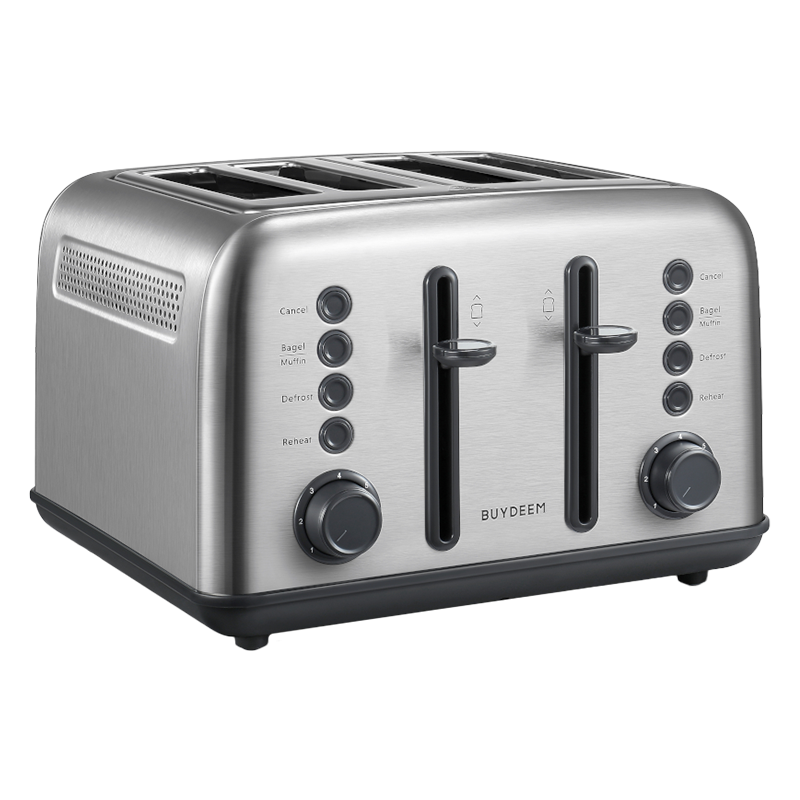 Тостер за хляб BUYDEEM DT640E, 1800W, 4 слота, 7 автоматични програми, 7 степени на препичане, LED индикатори, Тави за трохички, Високо изскачане, Инокс