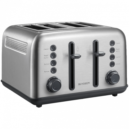 Тостер за хляб BUYDEEM DT640E, 1800W, 4 слота, 7 автоматични програми, 7 степени на препичане, LED индикатори, Тави за трохички, Високо изскачане, Инокс