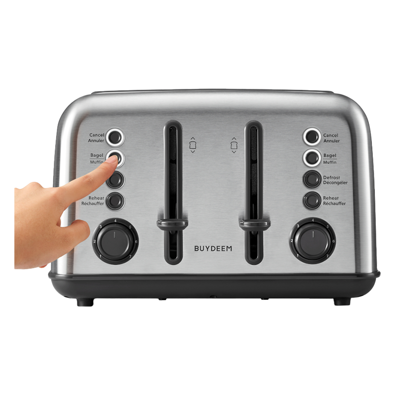 Тостер за хляб BUYDEEM DT640E, 1800W, 4 слота, 7 автоматични програми, 7 степени на препичане, LED индикатори, Тави за трохички, Високо изскачане, Инокс
