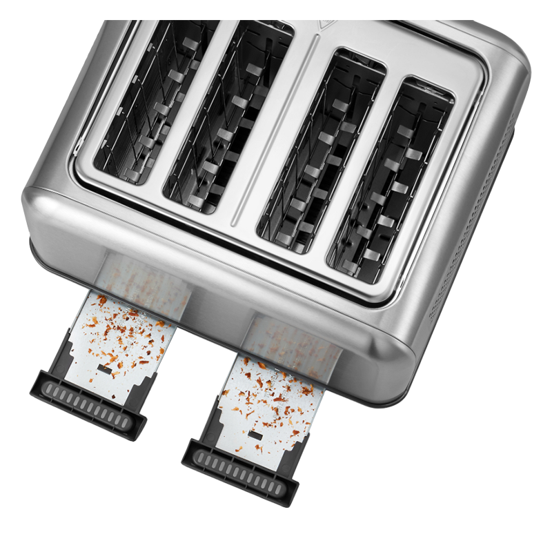 Тостер за хляб BUYDEEM DT640E, 1800W, 4 слота, 7 автоматични програми, 7 степени на препичане, LED индикатори, Тави за трохички, Високо изскачане, Инокс