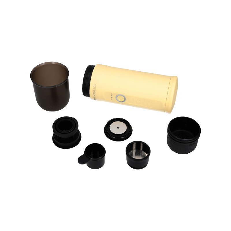 Преносима еспресо машина BUYDEEM Nano OTEM-01, 7500 mAh, 20 bar, 50 ml, 12/24V, USB и Type-C зареждане, Мляно+капсули, Жълт