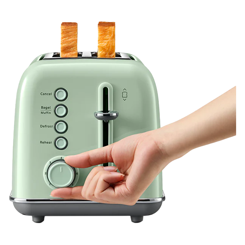 Тостер за хляб BUYDEEM DT620E, 900W, 2 слота, 7 автоматични програми и нива на препичане, LED индикатори, Тавичка за трохи, Зелен
