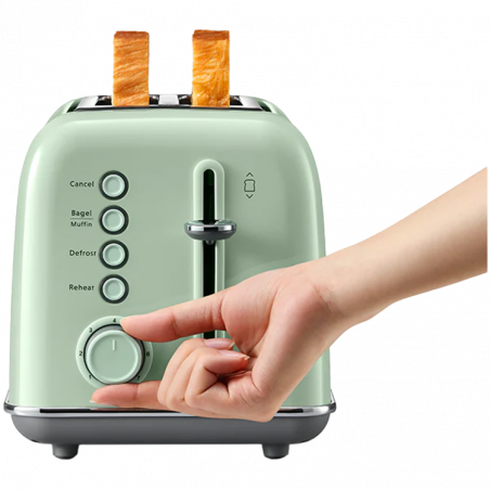 Тостер за хляб BUYDEEM DT620E, 900W, 2 слота, 7 автоматични програми и нива на препичане, LED индикатори, Тавичка за трохи, Зелен