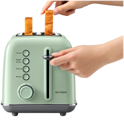 Тостер за хляб BUYDEEM DT620E, 900W, 2 слота, 7 автоматични програми и нива на препичане, LED индикатори, Тавичка за трохи, Зелен
