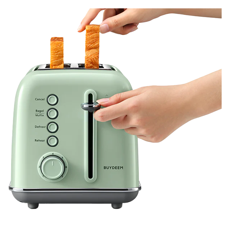 Тостер за хляб BUYDEEM DT620E, 900W, 2 слота, 7 автоматични програми и нива на препичане, LED индикатори, Тавичка за трохи, Зелен