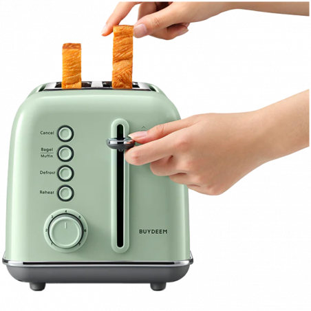 Тостер за хляб BUYDEEM DT620E, 900W, 2 слота, 7 автоматични програми и нива на препичане, LED индикатори, Тавичка за трохи, Зелен
