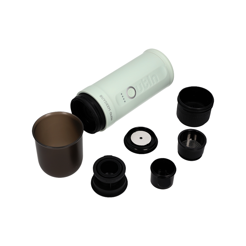 Преносима еспресо машина BUYDEEM Nano OTEM-01, 7500 mAh, 20 bar, 50 ml, 12/24V, USB и Type-C зареждане, Мляно+капсули, Зелен