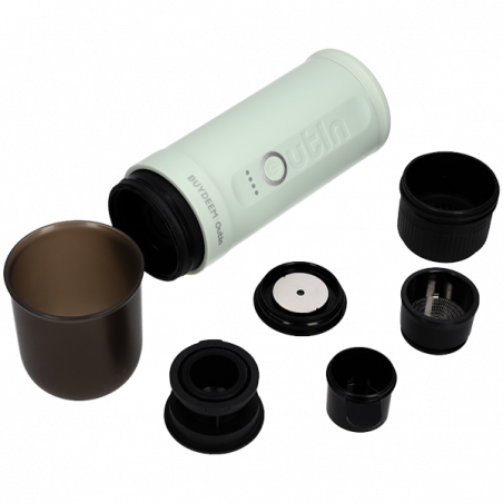 Преносима еспресо машина BUYDEEM Nano OTEM-01, 7500 mAh, 20 bar, 50 ml, 12/24V, USB и Type-C зареждане, Мляно+капсули, Зелен
