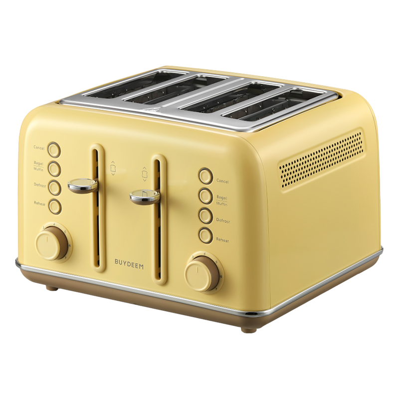 Тостер за хляб BUYDEEM DT640E, 1800W, 4 слота, 7 автоматични програми, 7 степени на препичане, LED индикатори, Тави за трохички, Високо изскачане, Жълт