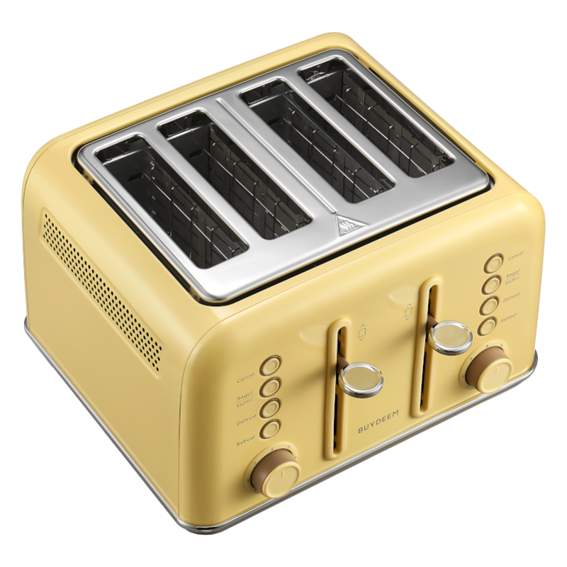 Тостер за хляб BUYDEEM DT640E, 1800W, 4 слота, 7 автоматични програми, 7 степени на препичане, LED индикатори, Тави за трохички, Високо изскачане, Жълт
