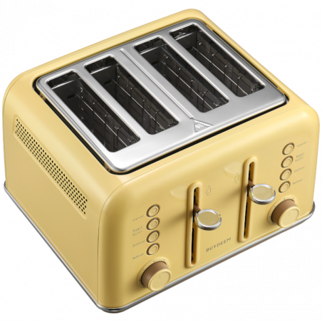 Тостер за хляб BUYDEEM DT640E, 1800W, 4 слота, 7 автоматични програми, 7 степени на препичане, LED индикатори, Тави за трохички, Високо изскачане, Жълт