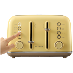 Тостер за хляб BUYDEEM DT640E, 1800W, 4 слота, 7 автоматични програми, 7 степени на препичане, LED индикатори, Тави за трохички, Високо изскачане, Жълт