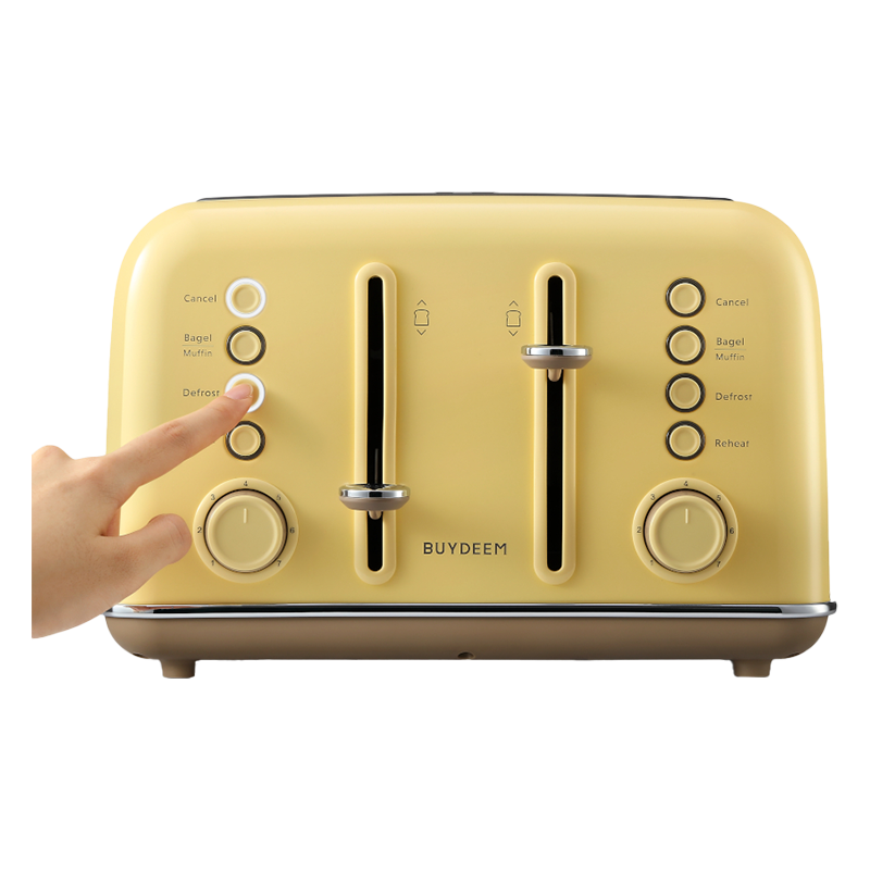 Тостер за хляб BUYDEEM DT640E, 1800W, 4 слота, 7 автоматични програми, 7 степени на препичане, LED индикатори, Тави за трохички, Високо изскачане, Жълт